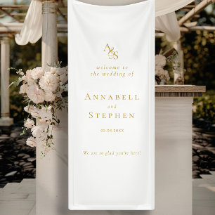 Elegant, Classic, Monogram, White, Wedding Banner