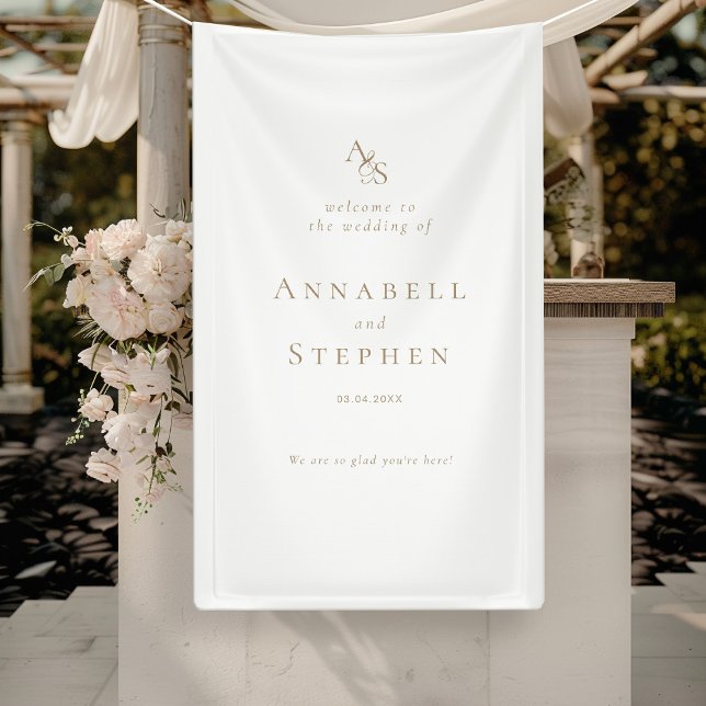 Elegant, classic, monogram, white, wedding banner (Elegant, Classic, Monogram, White-Black, Wedding Banner with your Name & Date.)