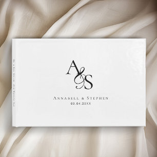 Elegant, Classic, Monogram, White, Wedding Guest Book