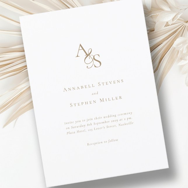 Elegant, Classic, Monogram, White, Wedding Invitation (Creator Uploaded)
