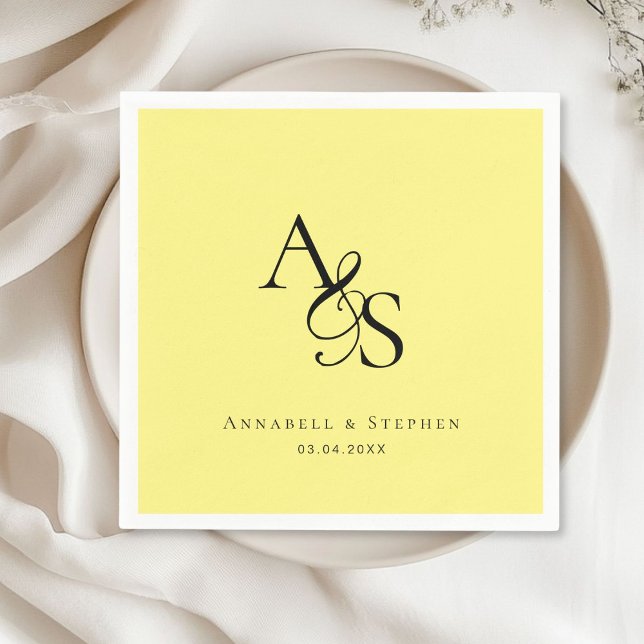 Elegant, Classic, Monogram, Yellow, Wedding Napkin (Elegant, Classic, Monogram, Yellow, Wedding Napkin with your name and date.)