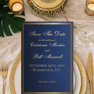 Elegant Classic Navy and Gold Save the Date Card