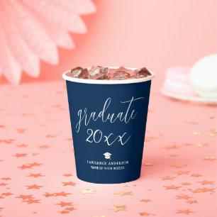 Elegant Classic Navy Blue 2026 Graduate Graduation Paper Cups