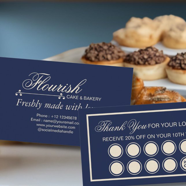 Elegant Classic Navy Blue Bakery Cake Loyalty Card (Creator Uploaded)