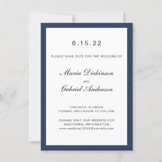 Elegant classic Navy blue Frame. Wedding Save The Date