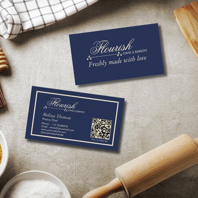 Elegant Classic Navy Blue Pastry Chef Business Car Card (Creator Uploaded)