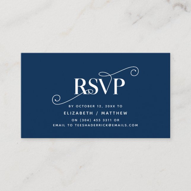 Elegant Classic, Navy Blue Script, RSVP respond Enclosure Card (Front)