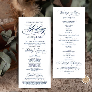 Elegant Classic Navy Blue Script Wedding Ceremony Program