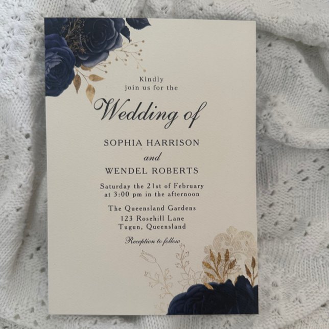 Elegant Classic Navy Roses Wedding Invitation (Creator Uploaded)