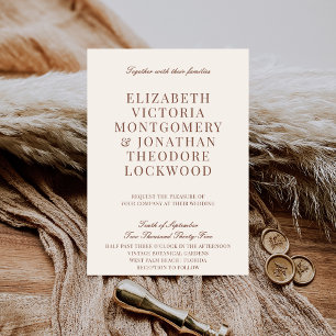 Elegant Classic Old Money Ivory & Brown Wedding Invitation