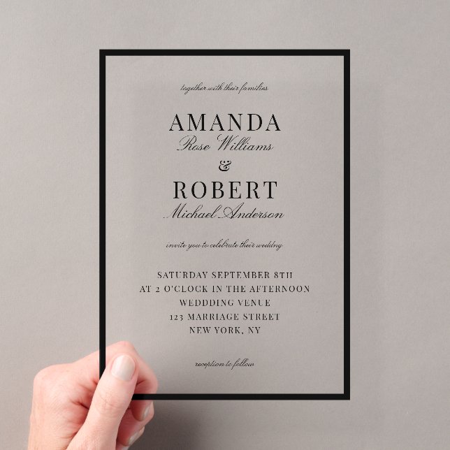 Elegant Classic Old Money Wedding Acrylic Invitations (Insitu (Handheld))