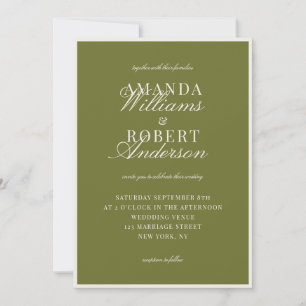 Elegant Classic Olive Green Old Money Wedding Invitation