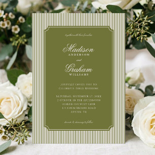 Elegant Classic Olive Green Striped Invitation