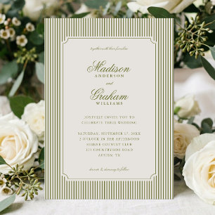 Elegant Classic Olive Green Striped Invitation