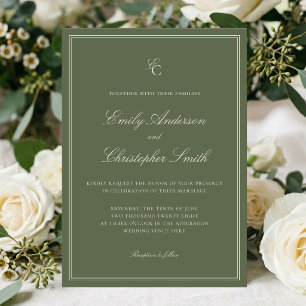 Elegant Classic Olive Green Wedding Invitation