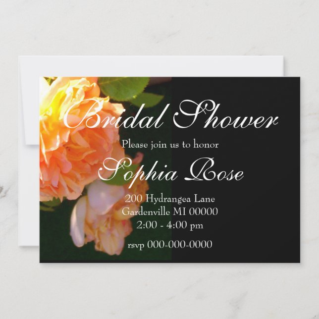 Elegant classic orange peach roses floral invitation (Front)