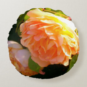 Elegant classic orange peach roses floral round cushion
