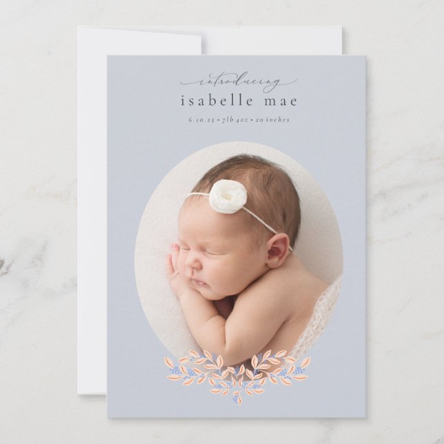 Elegant Classic Oval Photo Birth Announcement (Front)