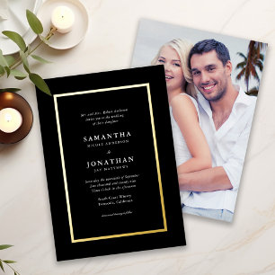 Elegant Classic Photo Gold Foil Border Wedding