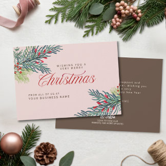 Elegant Classic Pink Christmas Foliage Berries Holiday Card