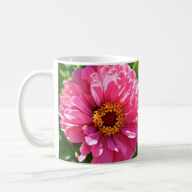 Elegant classic pink floral flower mum daisy coffee mug (Left)