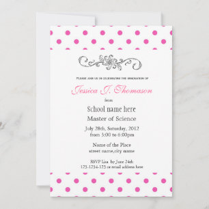 Elegant, classic pink polka dots graduation invitation