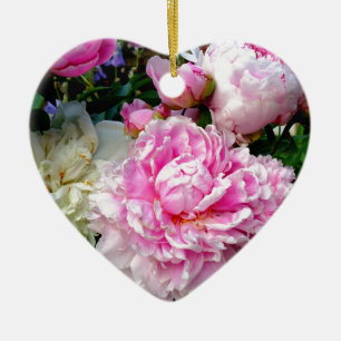 Elegant classic pink white floral peonies ceramic tree decoration
