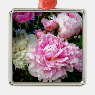 Elegant classic pink white floral peonies metal tree decoration
