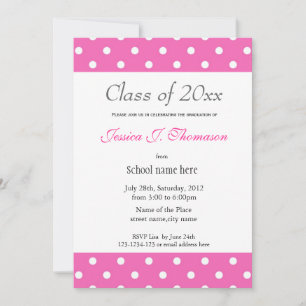 Elegant, classic pink white polka dots graduation invitation
