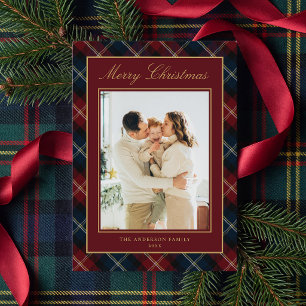 Elegant Classic Plaid Family Photo Christmas Holiday Card