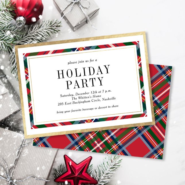 Elegant Classic Plaid Holiday Christmas Party Invitation (Creator Uploaded)
