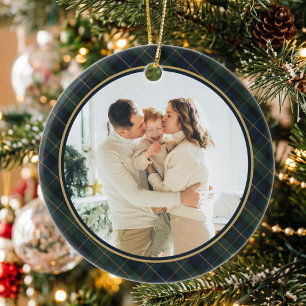 Elegant Classic Plaid Photo Christmas Ceramic Ornament