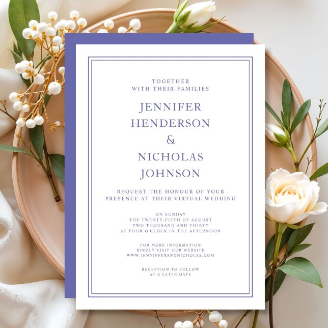 Elegant Classic Purple & White Virtual Wedding Inv Invitation (Elegant Classic Purple & White Virtual Wedding Inv Invitation)