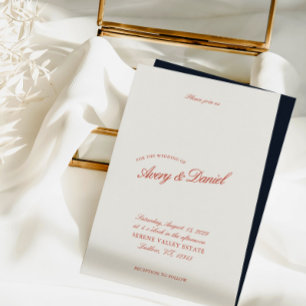 Elegant Classic Red & Deep Blue Wedding Invitation