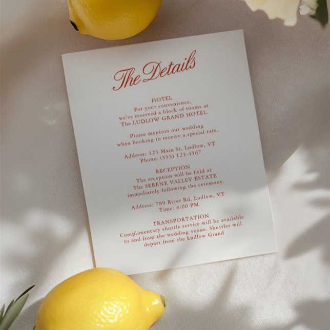 Elegant Classic Red & Ivory Wedding Details Card (Elegant Classic Red & Ivory Wedding Details Card)