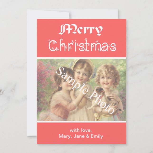 Elegant, classic red Merry Christmas photo card (Front)