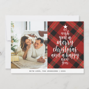 Elegant Classic Red Tartan Family Photo Christmas  Holiday Card