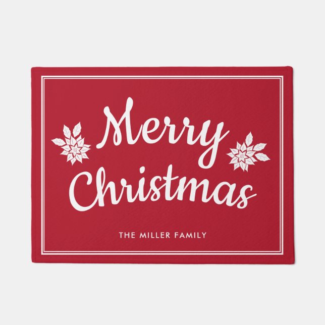 Elegant Classic Red & White Merry Christmas Doormat (Front)