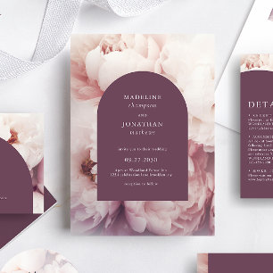 Elegant Classic Regal Purple Peonies Arch Wedding Invitation