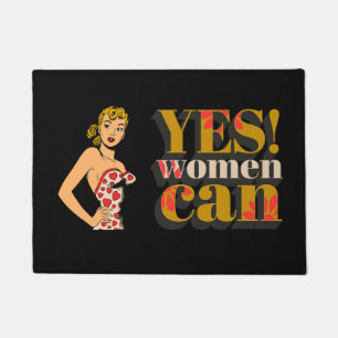 Elegant classic retro lady Yes Woman Can black Doormat