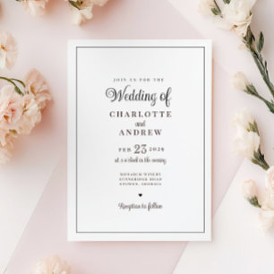 Elegant Classic Romantic Black & White Wedding Invitation