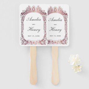 Elegant Classic Rose Gold Border White Wedding Hand Fan