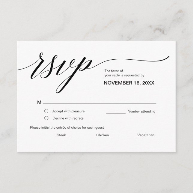 Elegant Classic RSVP,  Black Font, Respond Enclosure Card (Front)
