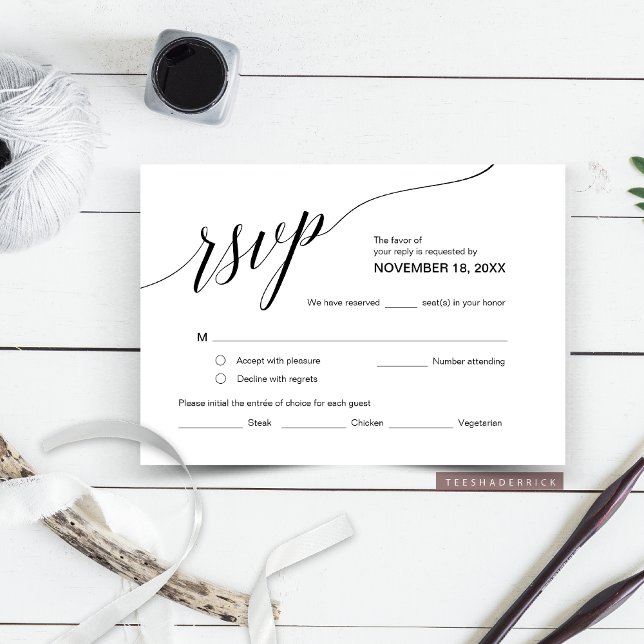Elegant Classic RSVP,  Black Font, Respond Enclosure Card (Elegant Classy Wedding Dinner or Brunch Invitation RSVP, Respond Enclosure Card in Black and White)