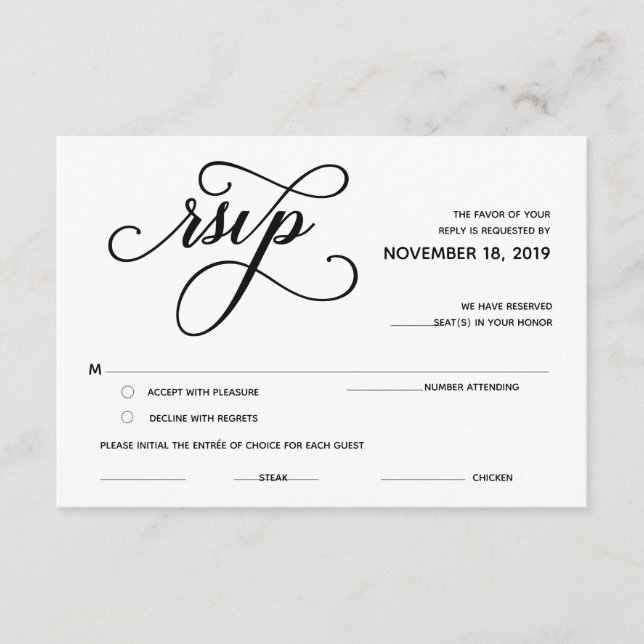 Elegant Classic RSVP (Response) Enclosure Card (Front)