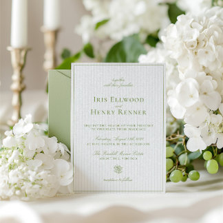 Elegant Classic Sage & Beige Striped Wedding Invitation