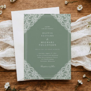 Elegant Classic Sage French Lace Wedding Invitation