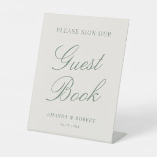 Elegant Classic Sage Green Wedding Guest Book Pedestal Sign