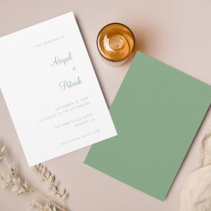 Elegant Classic Sage Green & White Wedding Invitation