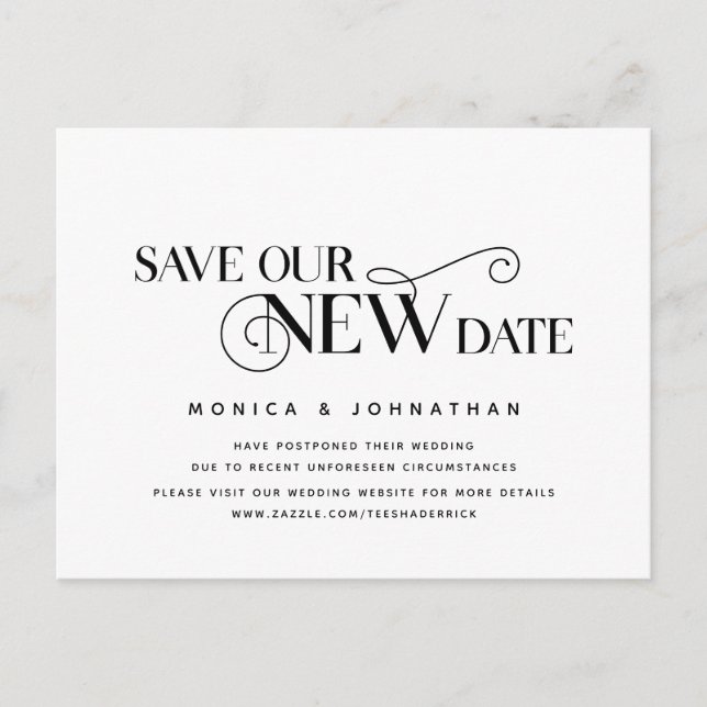 Elegant Classic, Save our new date, Postponement Postcard (Front)